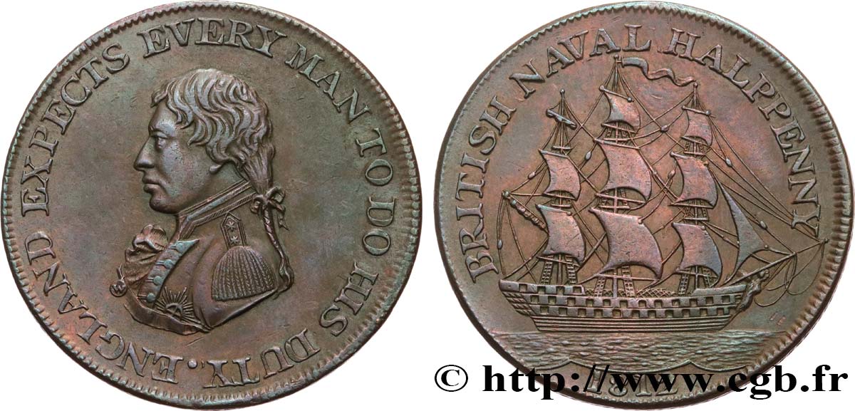 BRITISH TOKENS OR JETTONS 1/2 Penny British Naval 1812  AU 