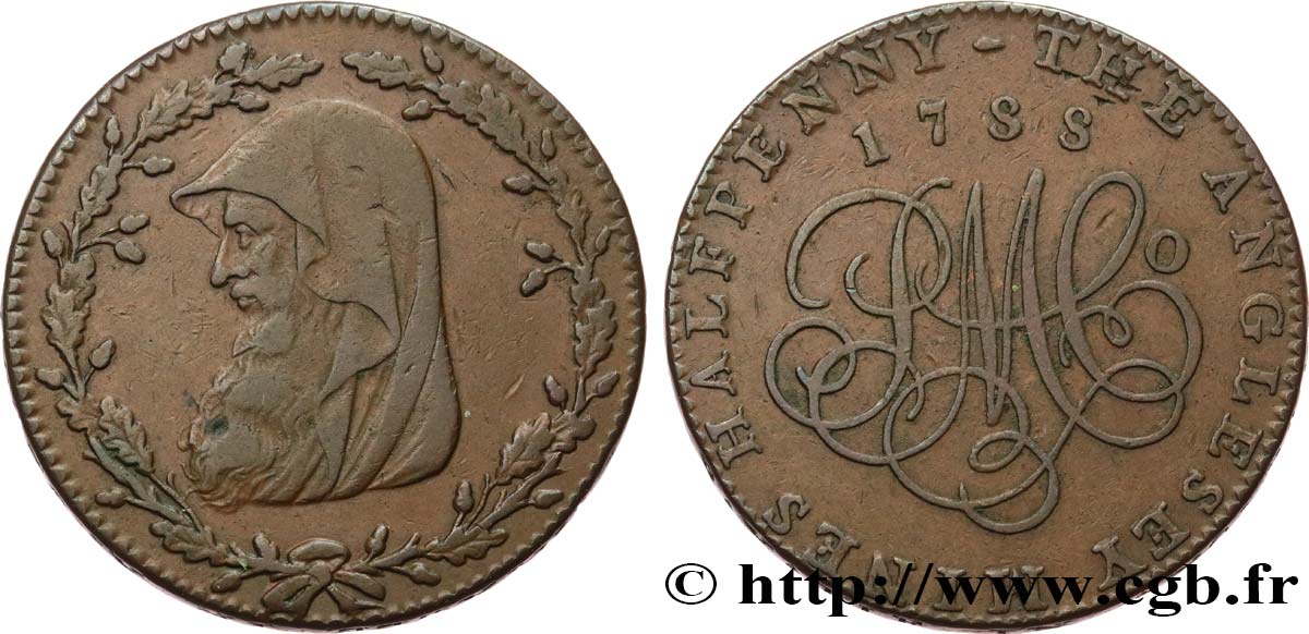 BRITISH TOKENS OR JETTONS 1/2 Penny Anglesey (Pays de Galles) Parys Mine Company 1788 Birmingham XF 