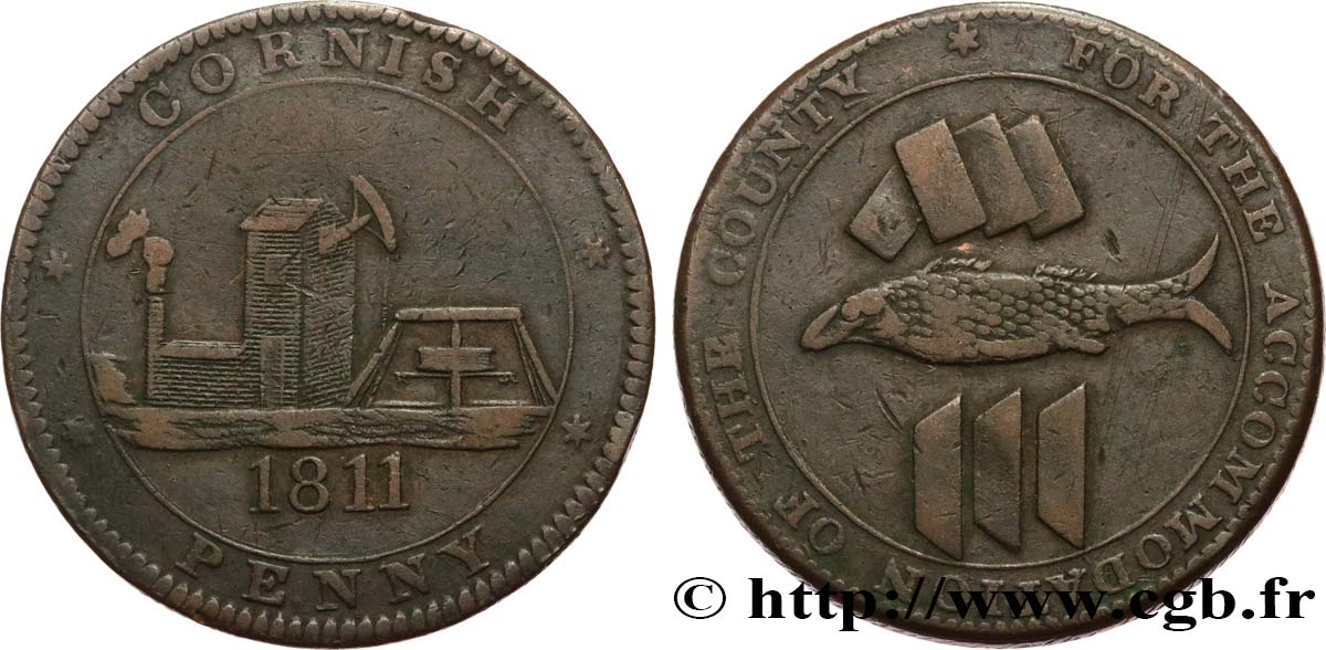 ROYAUME-UNI (TOKENS) 1 Penny “Cornish Penny” Scorrier House (Redruth) 1811  TB+ 