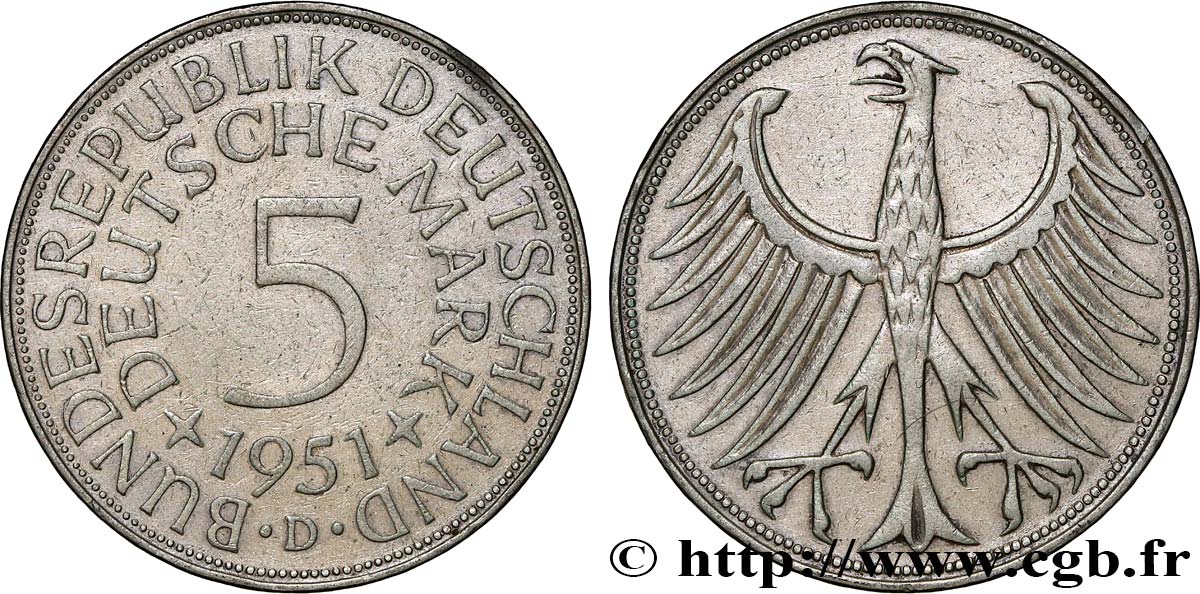 DEUTSCHLAND 5 Mark aigle 1951 Munich SS 