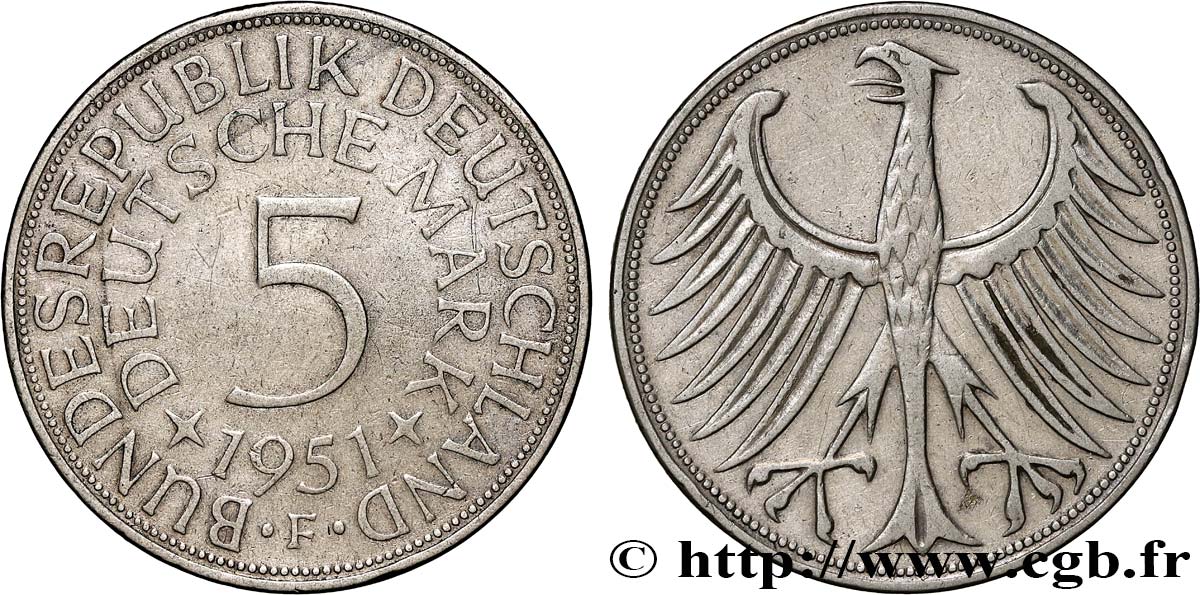 DEUTSCHLAND 5 Mark aigle 1951 Stuttgart SS 