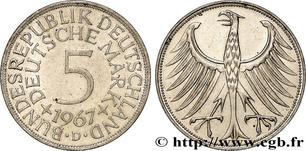 DEUTSCHLAND 5 Mark 1967 Munich VZ 