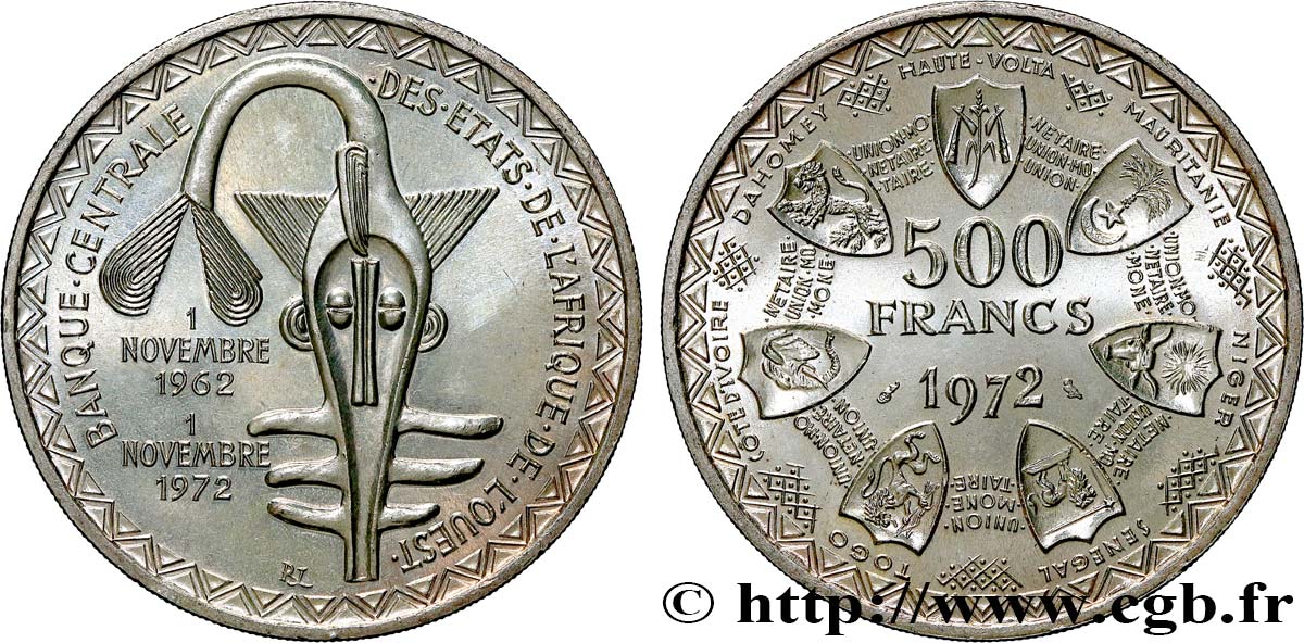 ÉTATS DE L AFRIQUE DE L OUEST (BCEAO) 500 Francs BCEAO 1972 Paris SPL 
