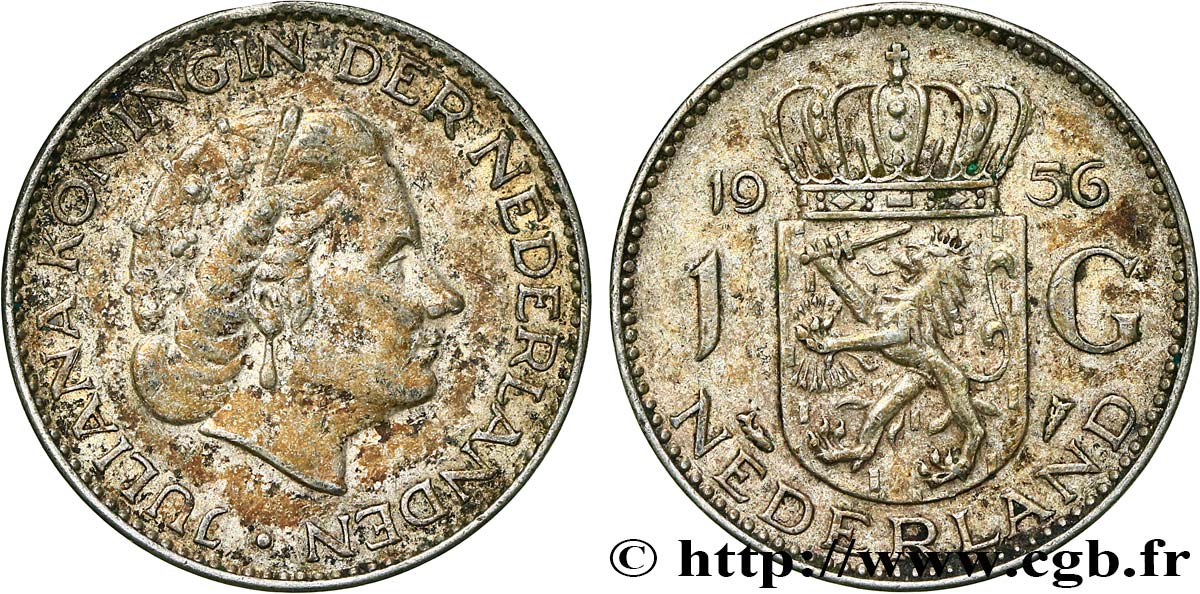 NIEDERLANDE 1 Gulden Juliana 1956  VZ 
