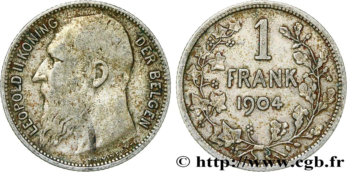 BELGIEN 1 Frank (Franc) Léopold II légende en flamand 1904  fSS 