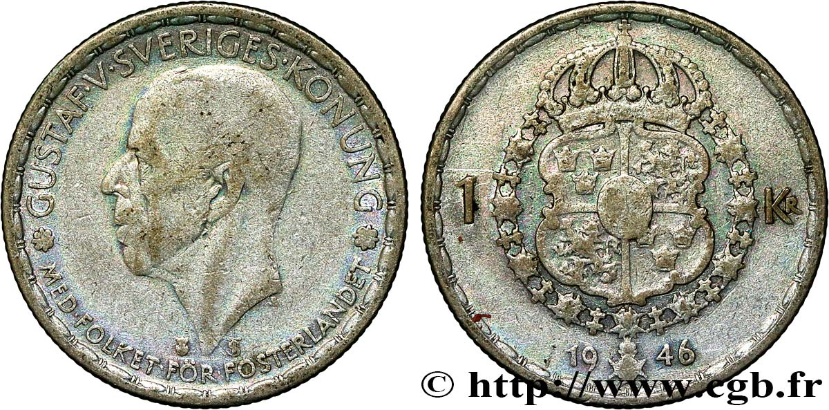 SUECIA 1 Krona Gustave V 1946  BC 
