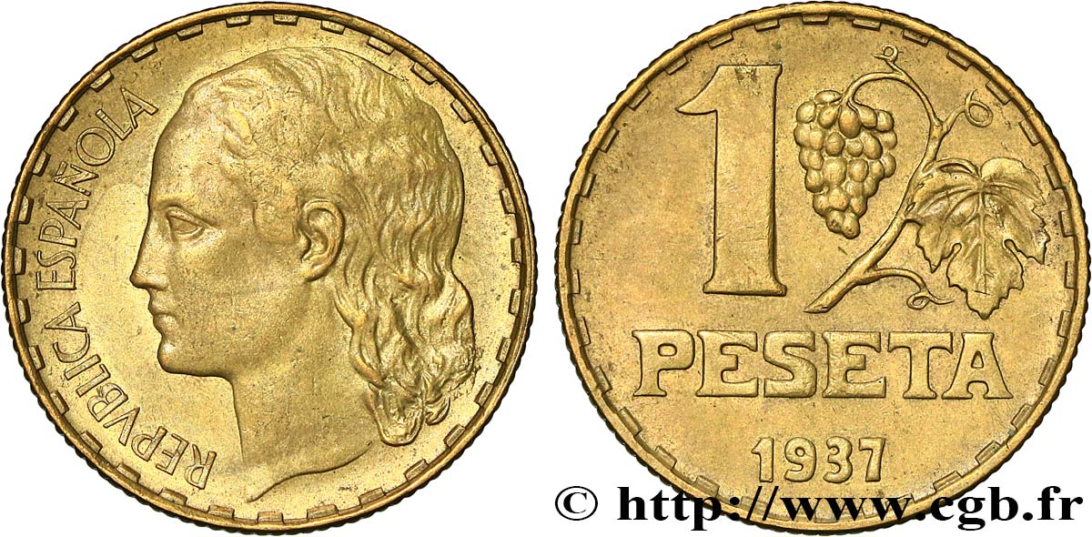ESPAGNE 1 Peseta monnayage républicain 1937 Castellón de la Plana TTB 