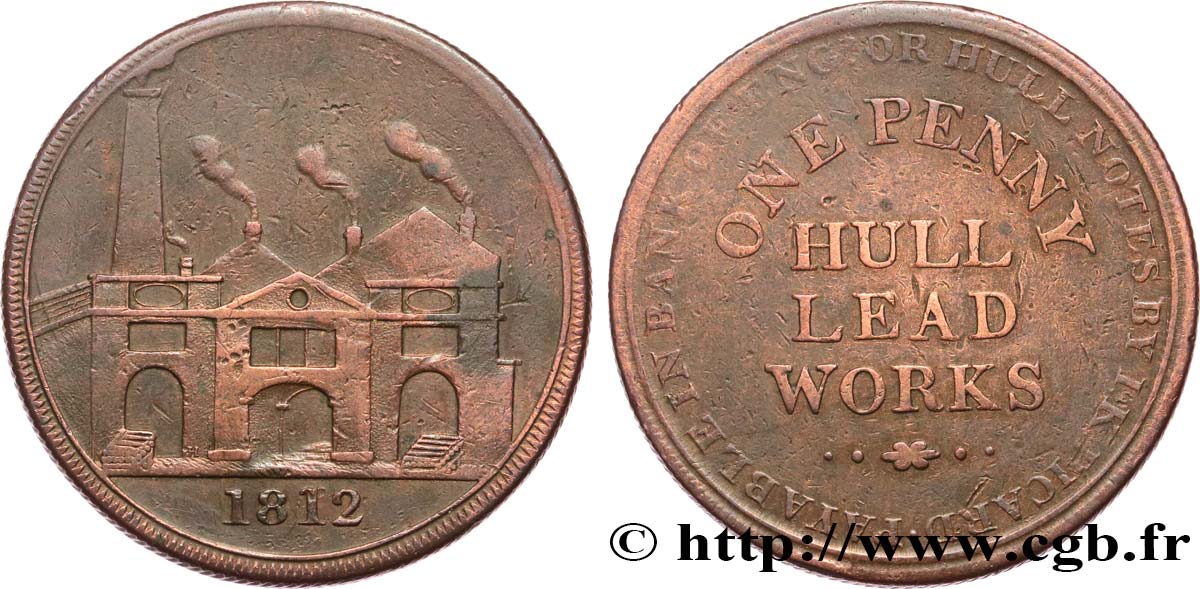 BRITISH TOKENS 1 Penny Hull (Yorkshire), Hull Lead Works, vue des ateliers 1812  VF 