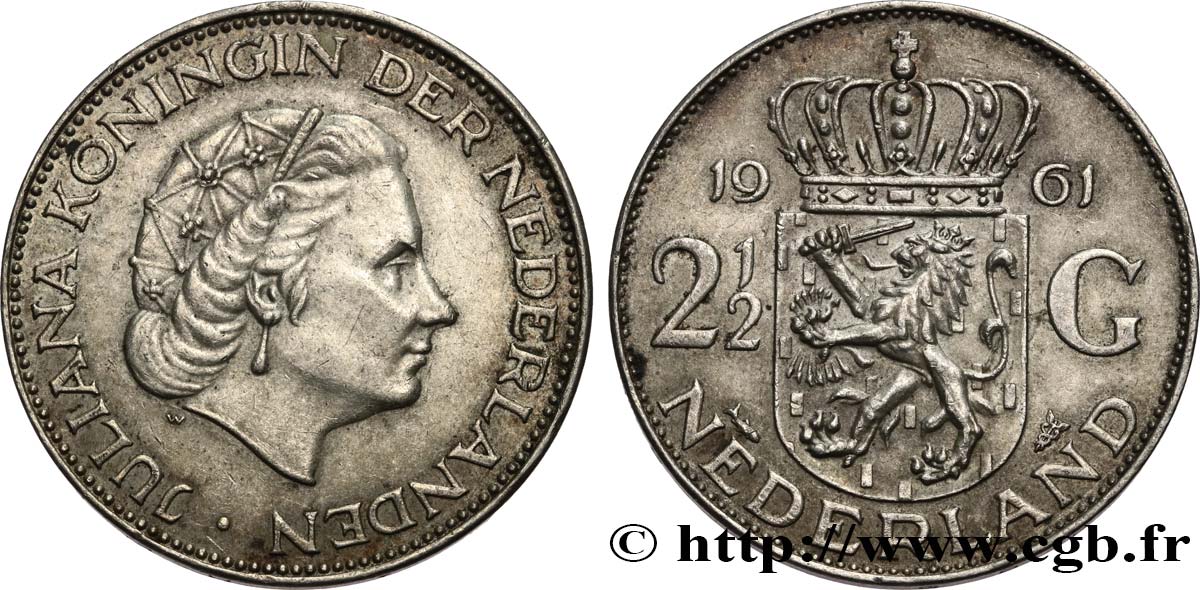 PAíSES BAJOS 2 1/2 Gulden Juliana 1961 Utrecht EBC/SC 