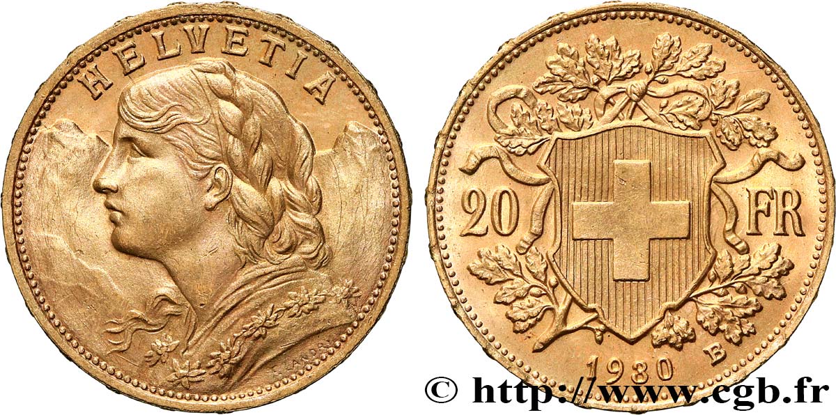 INVESTMENT GOLD 20 Francs  Vreneli  1930 Berne AU 