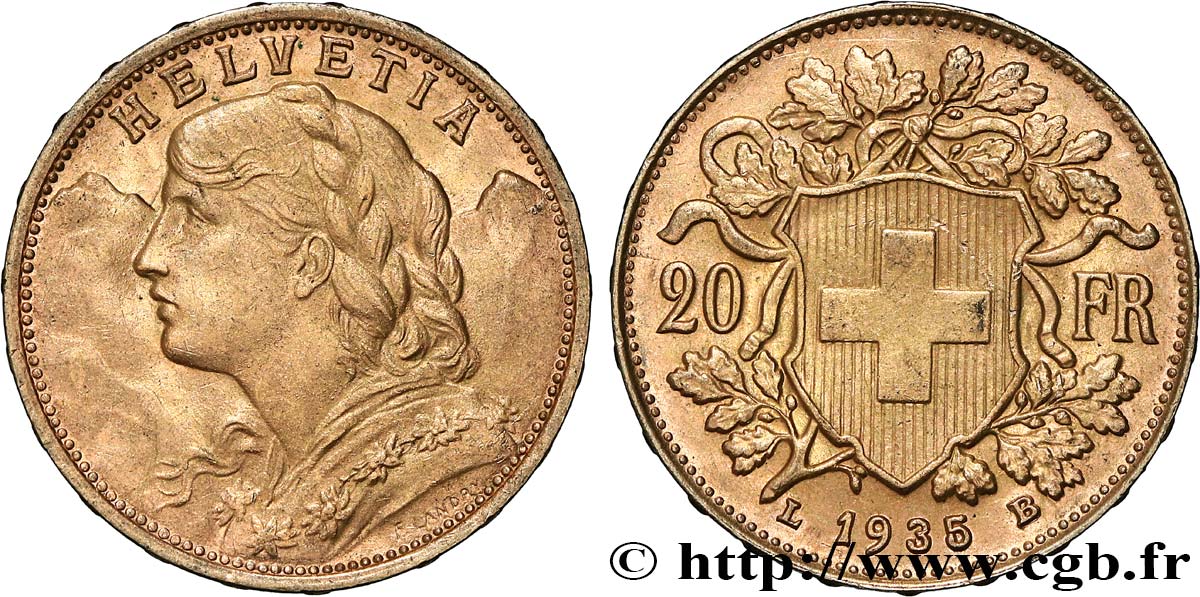 INVESTMENT GOLD 20 Francs or  Vreneli   1935 Berne VZ 