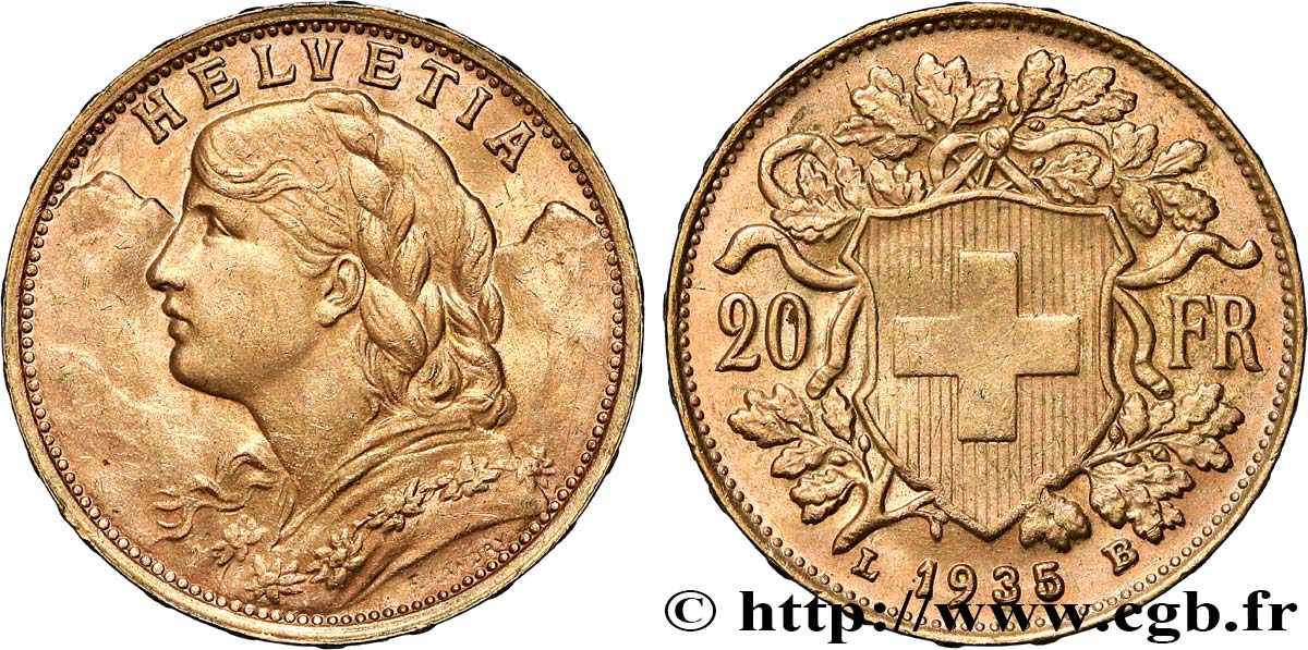 INVESTMENT GOLD 20 Francs or  Vreneli   1935 Berne SPL 