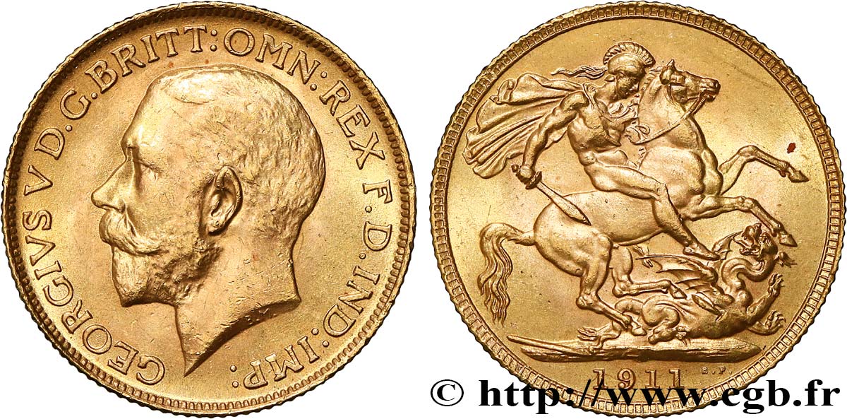 INVESTMENT GOLD 1 Souverain Georges V 1911 Londres AU 