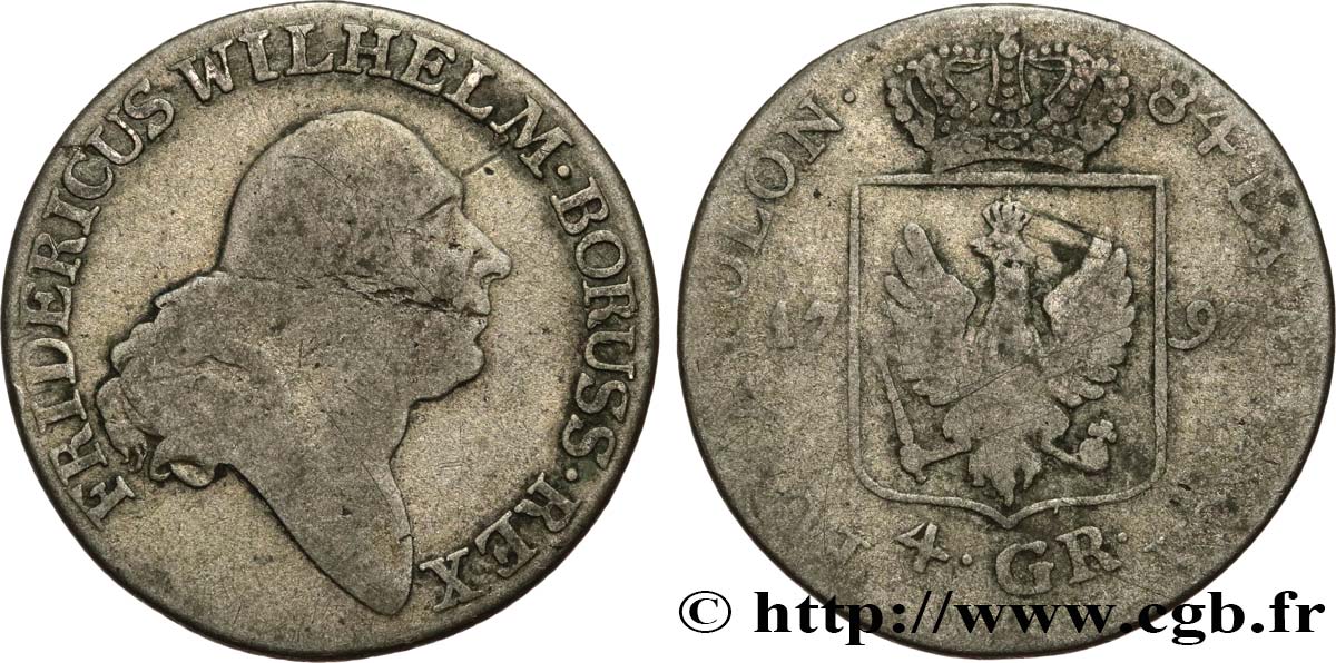 GERMANIA - PRUSSIA 1/6 Thaler (4 Groschen)  Frédéric-Guillaume II roi de Prusse 1797 Berlin MB 