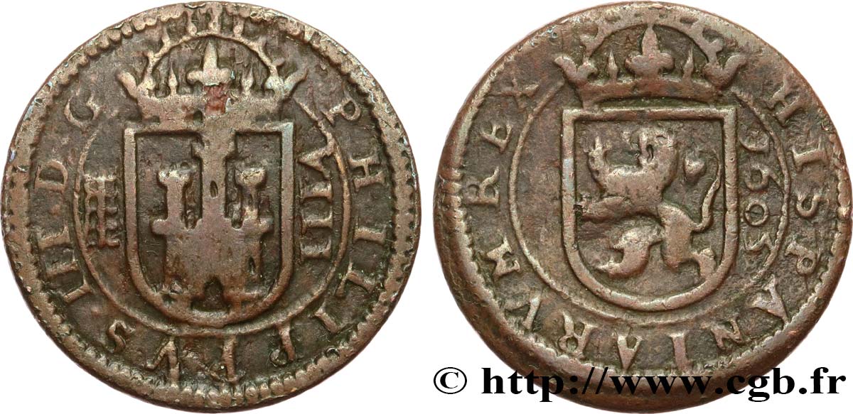 ESPAGNE 8 Maravedis au nom de Philippe III 1605 Ségovie TB+ 
