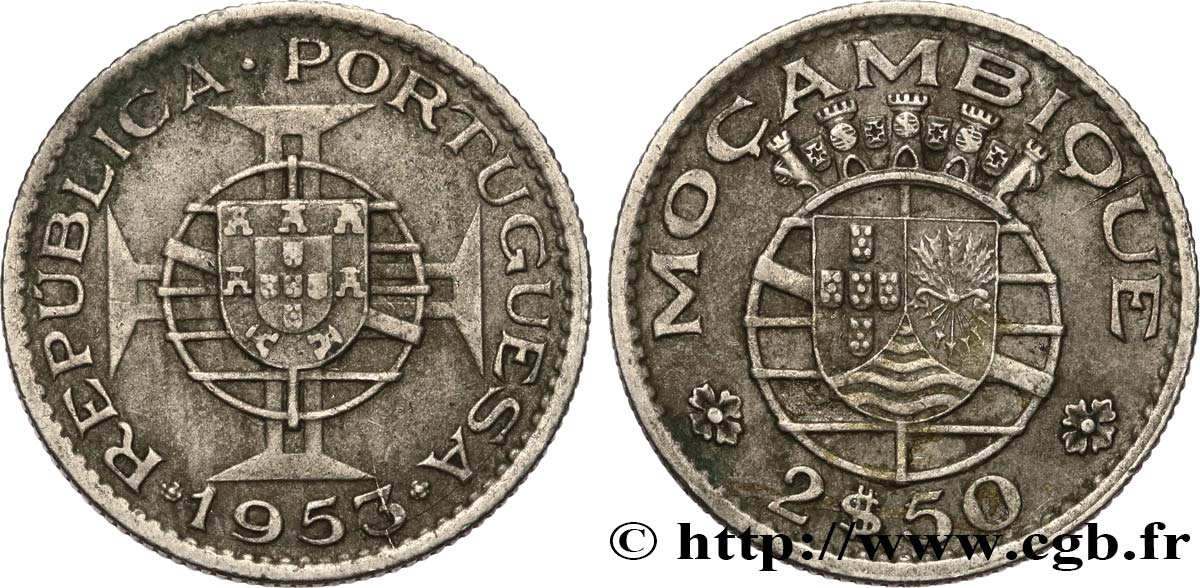 MOZAMBIQUE 2 1/2 Escudos colonie portugaise du Mozambique 1953  MBC 