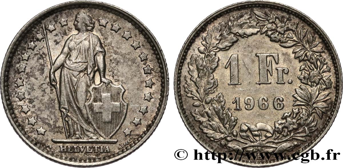 SUIZA 1 Franc Helvetia 1966 Berne - B EBC 