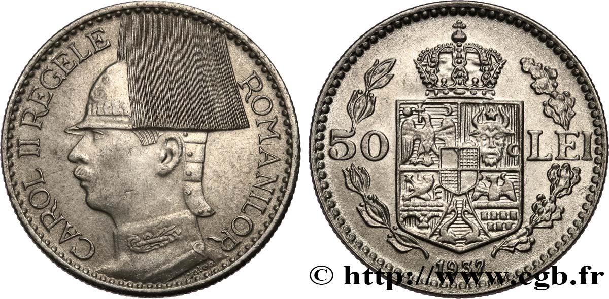ROMANIA 50 Lei Charles II 1937  AU 