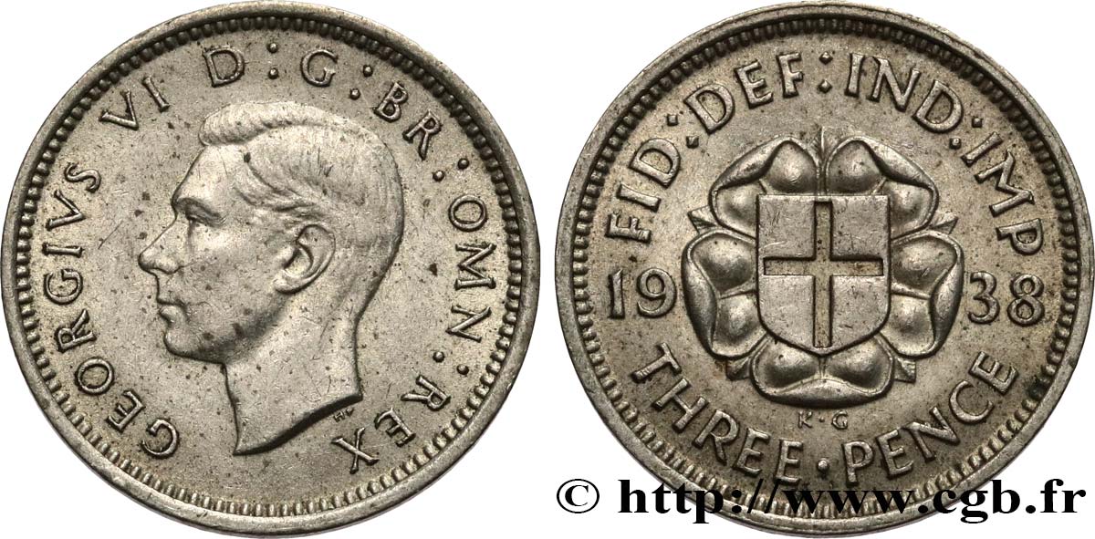 VEREINIGTEN KÖNIGREICH 3 Pence Georges VI 1938  VZ 