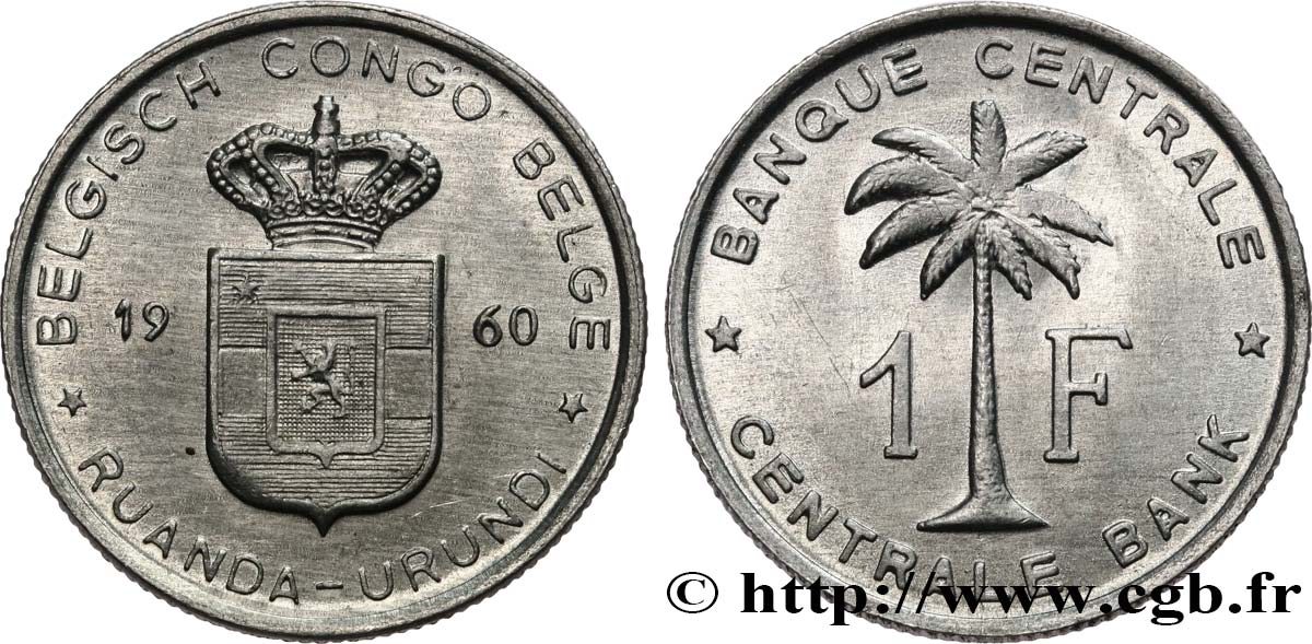 BELGA CONGO 1 Franc Banque Centrale Congo Belge-Ruanda-Urundi 1960  SC 