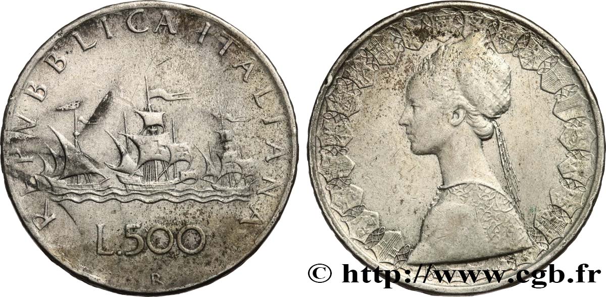 ITALIE 500 Lire “caravelles” 1961 Rome  TTB 
