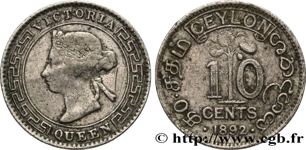CEYLON 10 Cents Victoria 1892  BB 