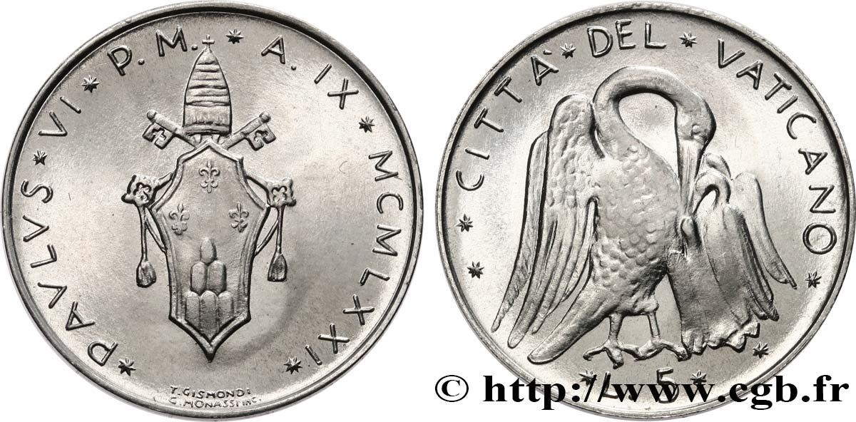 VATICAN AND PAPAL STATES 5 Lire Paul VI An IX 1971 Rome MS 