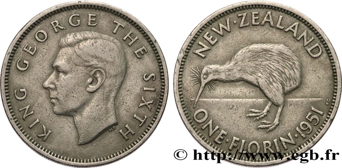 NEW ZEALAND 1 Florin Georges VI 1951  XF 