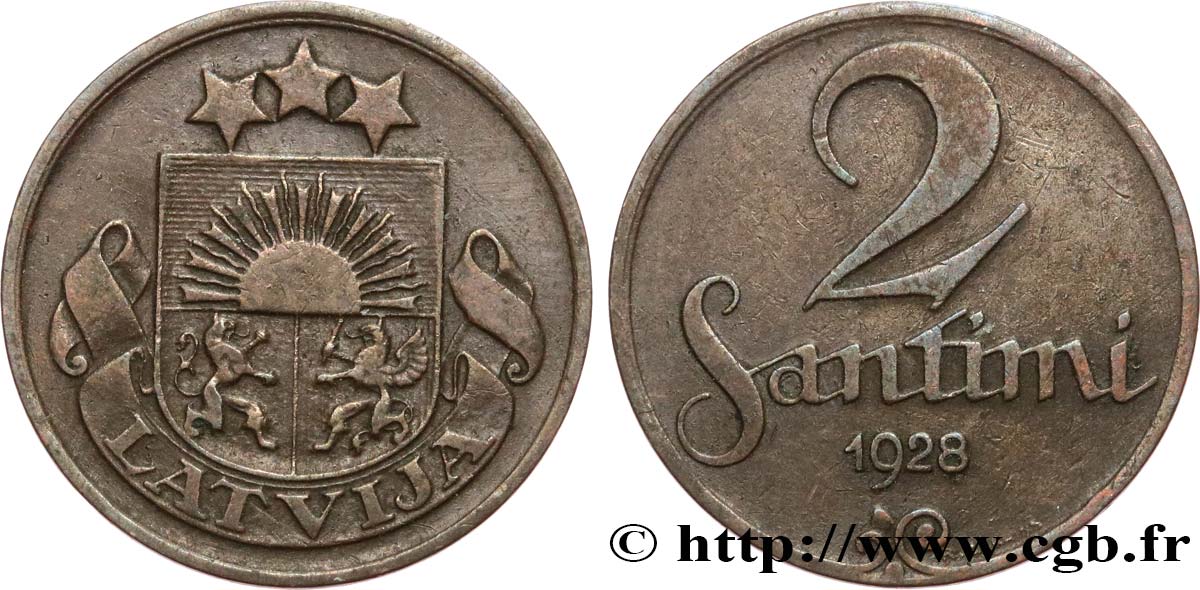 LATVIA 2 Santimi emblème 1928  XF 