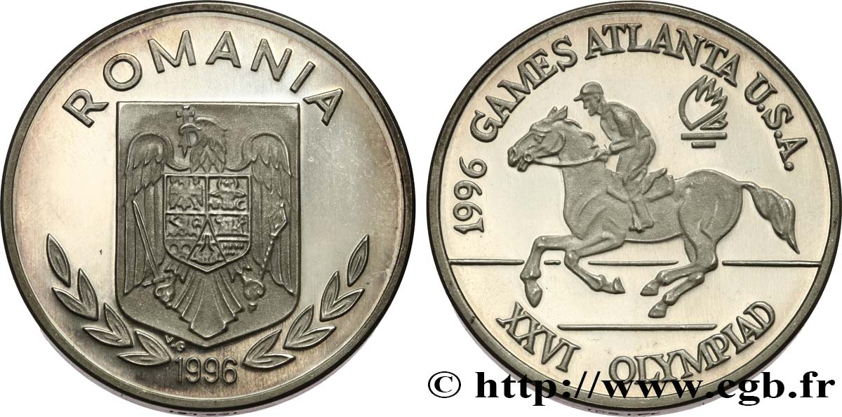 RUMANIA Piéfort 100 Lei Proof Jeux Olympiques d’Atlanta - équitation 1996  SC 