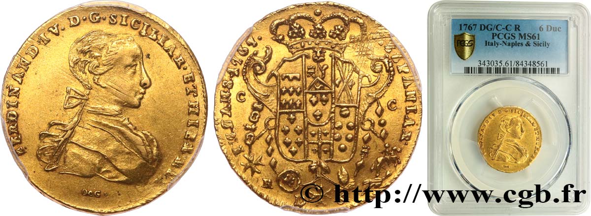 ITALY - KINGDOM OF NAPLES - FERDINAND IV 6 Ducats 1767 Naples MS61 PCGS