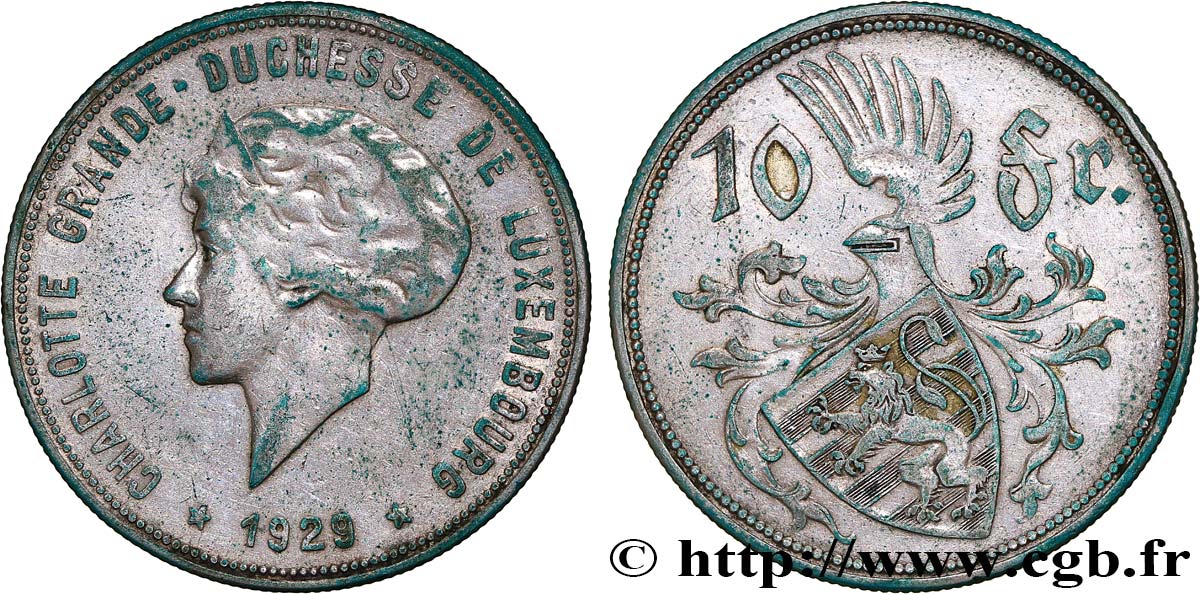 LUXEMBURG 10 Francs Princesse Charlotte 1929  fSS 