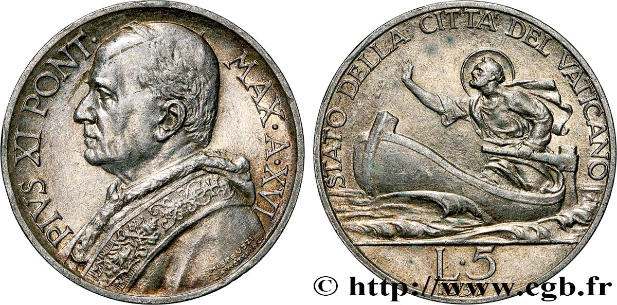 VATICANO E STATO PONTIFICIO 5 Lire Pie XI an XVI 1937  SPL 