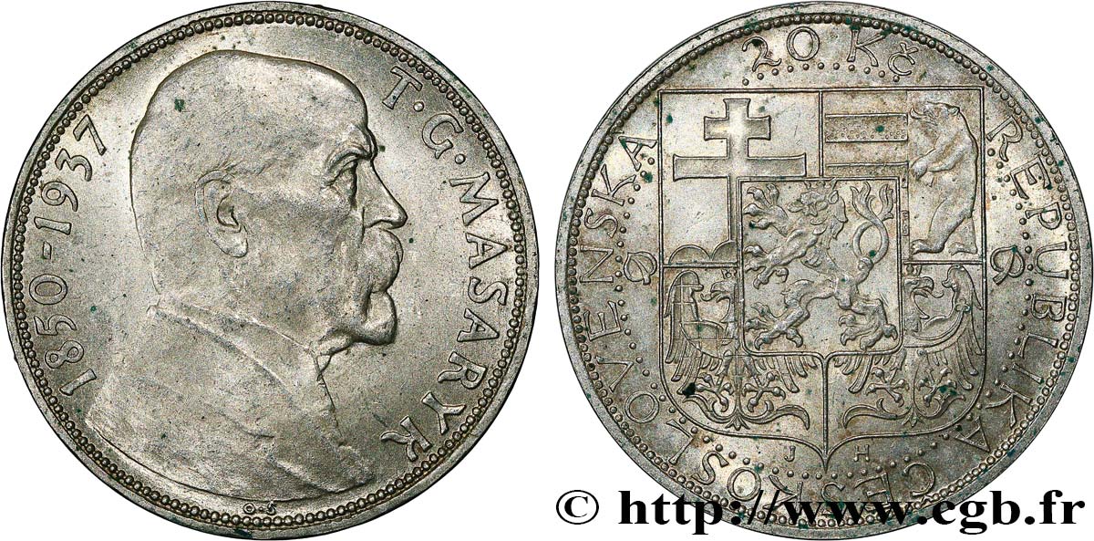 CECOSLOVACCHIA 20 Korun Mort du Président Thomas Masaryk 1937  SPL 