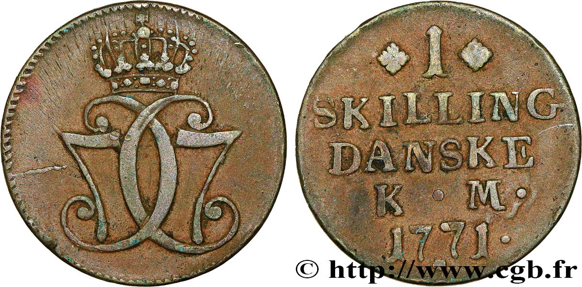 DINAMARCA 1 Skilling Christian VII 1771 Copenhague q.BB 