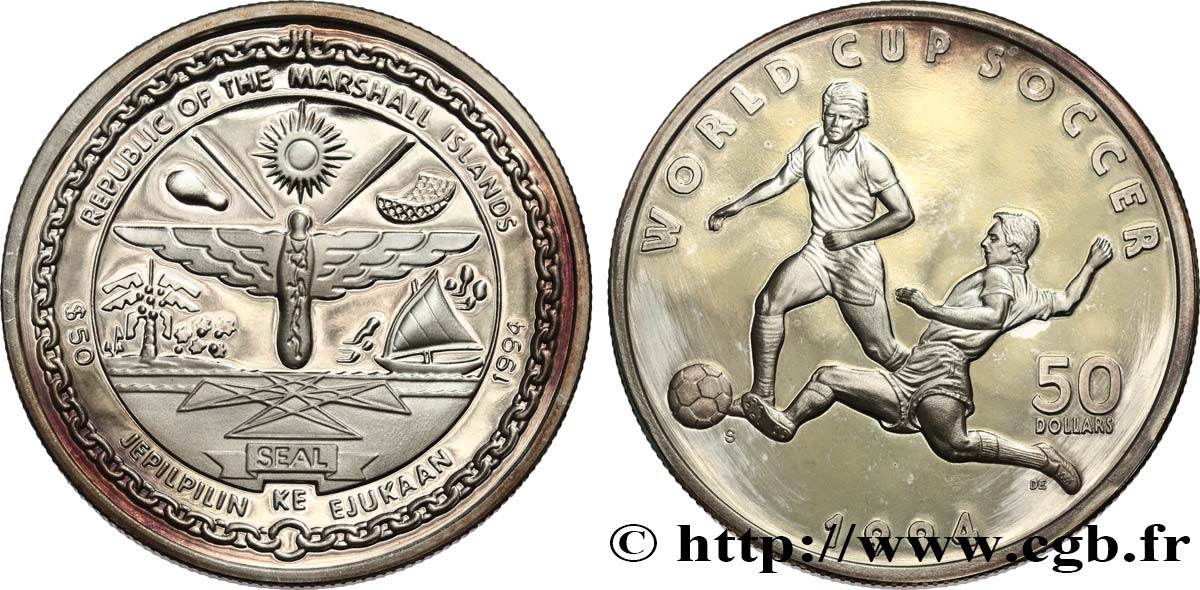 MARSHALL ISLANDS 50 Dollars Proof FIFA World Cup 19914 1994  MS 