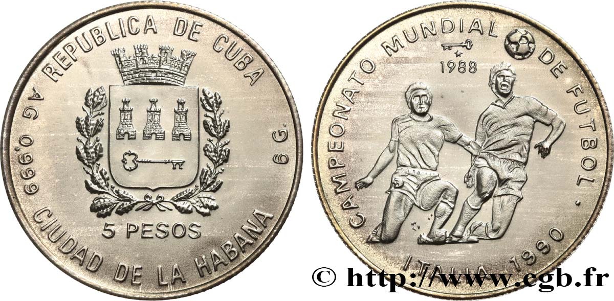 CUBA 5 Pesos Coupe du Monde de football Italie 1990 1988 La Havane SPL 