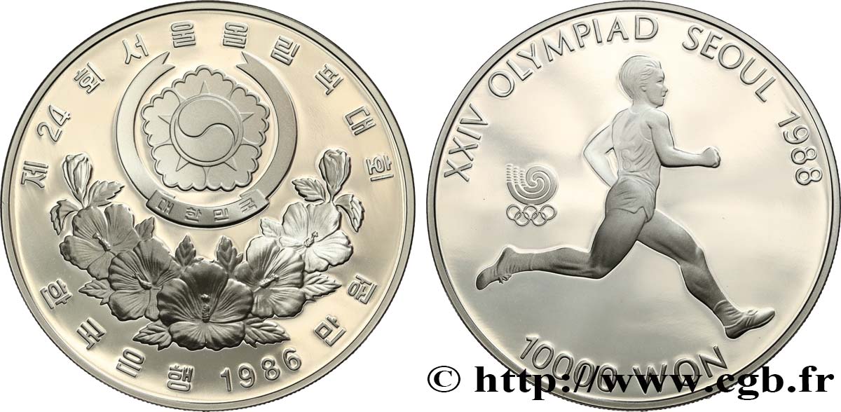 SOUTH KOREA  10000 Won Proof XXIV olympiade Séoul 1988 marathon 1986  MS 