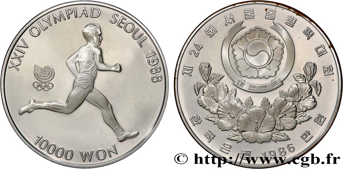CORÉE DU SUD 10000 Won Proof XXIV olympiade Séoul 1988 marathon 1986  SPL 