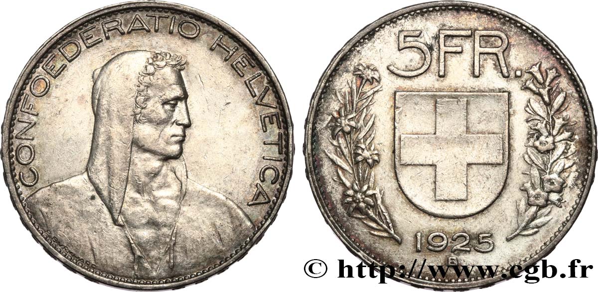 SVIZZERA  5 Francs berger 1925 Berne BB 