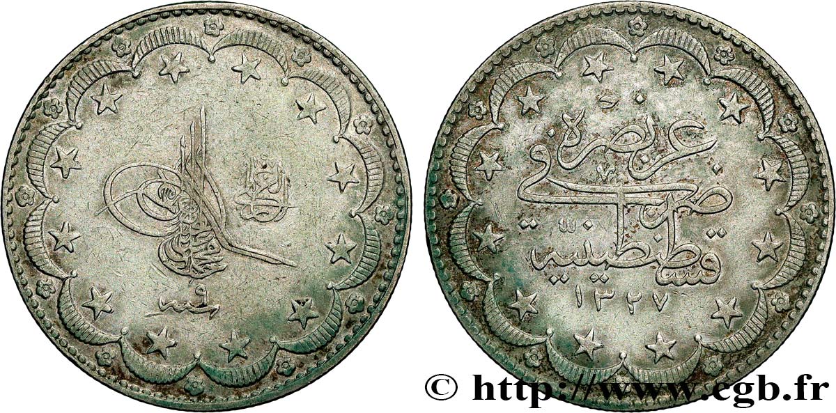 TURCHIA 20 Kurush au nom de Mehmed V Resad AH1327 an 9 1917 Constantinople BB 