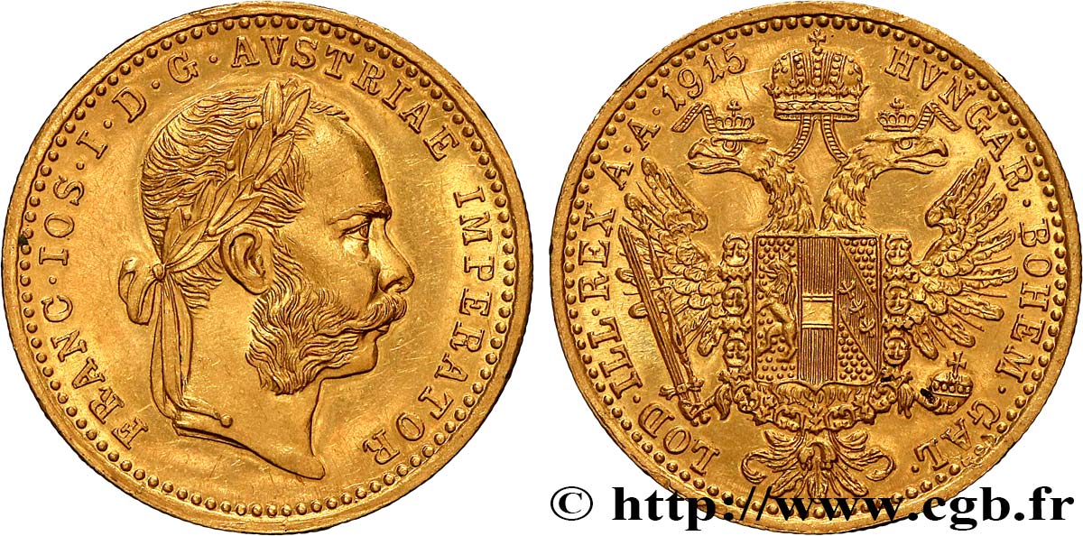ORO, PALLADIO E PLATINO: INVESTIMENTI 1 Ducat refrappe moderne François-Joseph Ier 1915  MS 