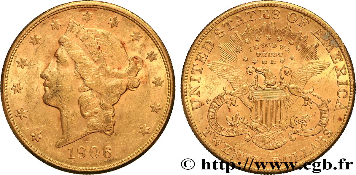 OR, PALLADIUM ET PLATINE INVESTISSEMENT 20 Dollars or  Liberty  1906 San Francisco TTB/TTB+ 