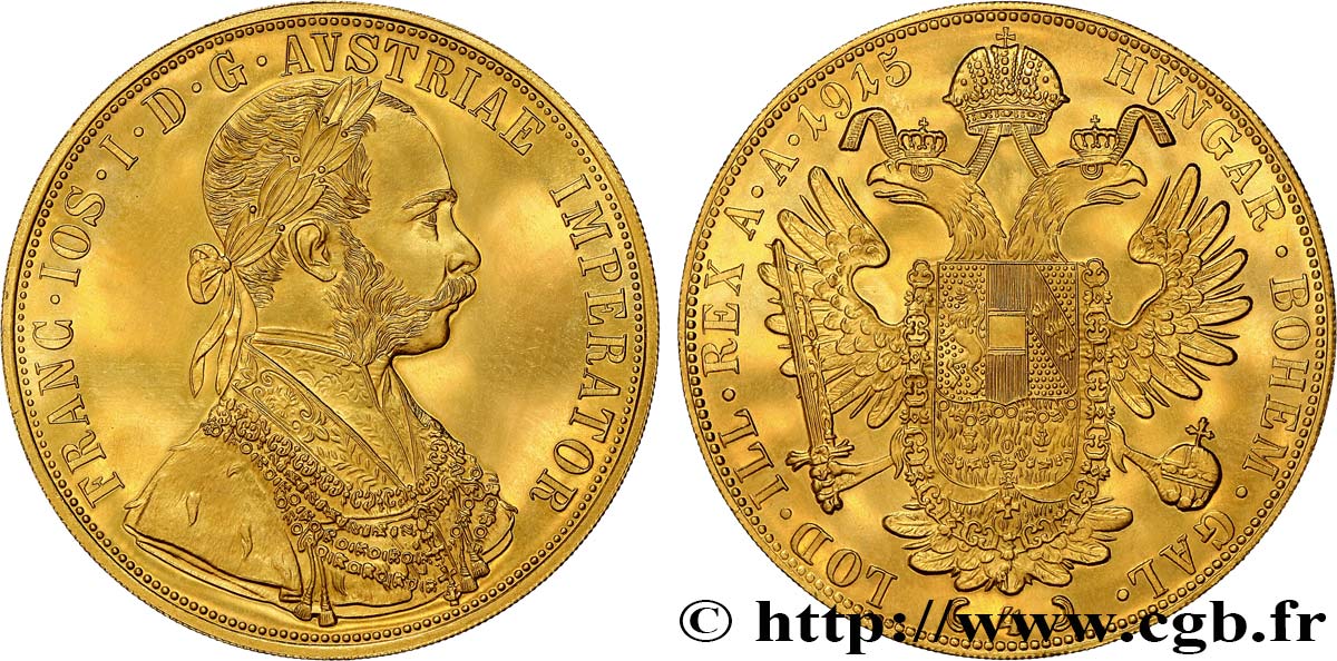 OR, PALLADIUM ET PLATINE INVESTISSEMENT 4 Ducats, refrappe moderne François Joseph  1915  SPL 