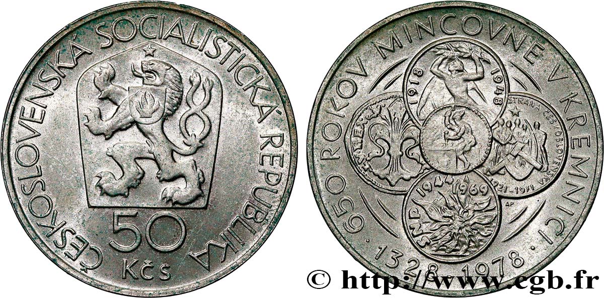 CECOSLOVACCHIA 50 Korun 650e anniversaire de l’atelier de Kremnica 1978  MS 