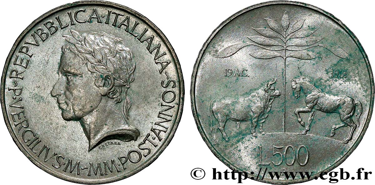 ITALIA 500 Lire bimillénaire de la mort du poète Virgile 1981 Rome SPL 