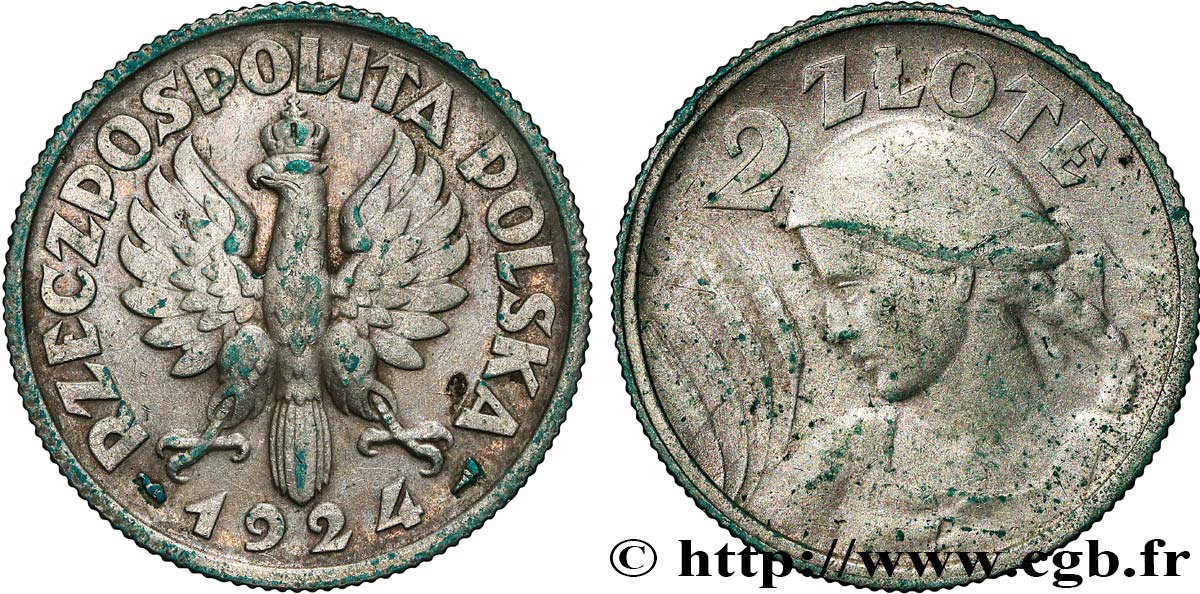 POLAND 2 Zlote 1924 Paris AU 