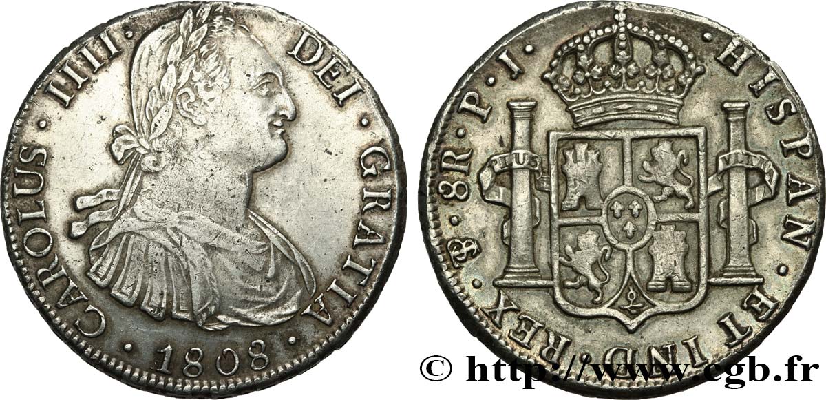 BOLIVIA 8 Reales Charles IV 1808 Potosi AU 