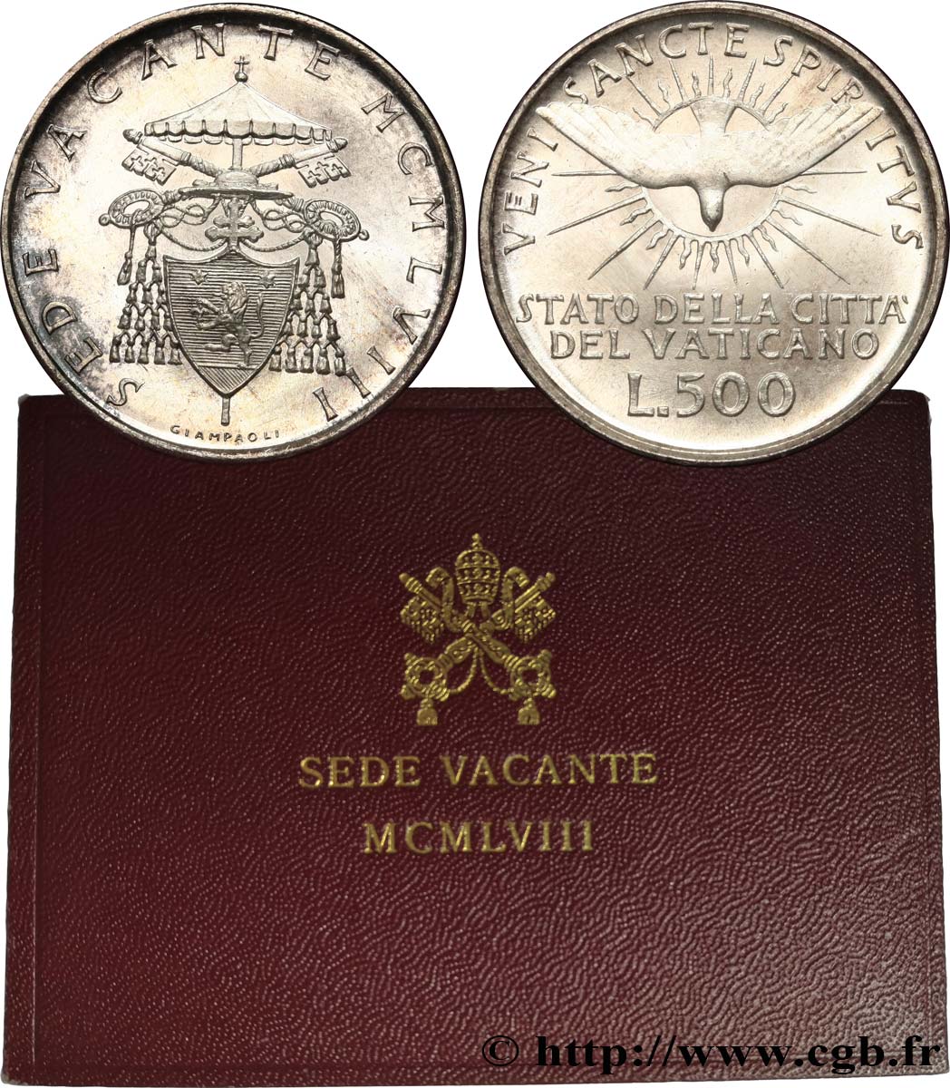 VATICAN AND PAPAL STATES 500 Lire Sede Vacante Colombe et armes du cardinal Benedetto Aloisi Masella 1958 Rome - R MS 