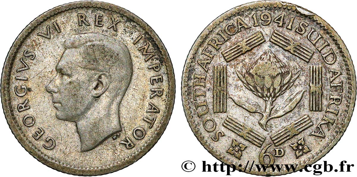 SOUTH AFRICA 6 Pence Georges VI 1941 Pretoria VF 